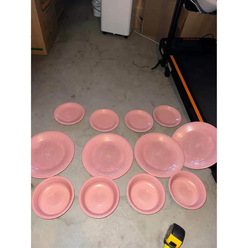 12 vintage fiestaware pink plate & bowl set